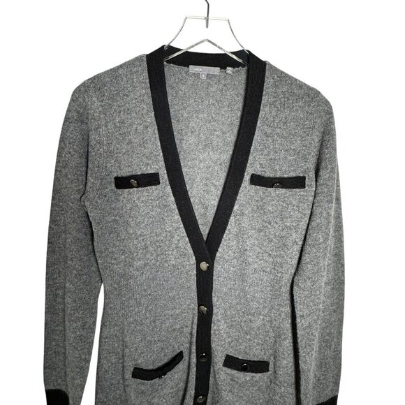 Vince. Cashmere Alpaca womens Cardigan Sweater gray black trim size Medium - Picture 2 of 7